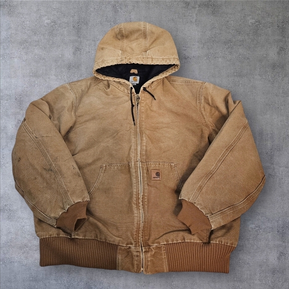 Distressed Carhartt J130 Tan Duck Canvas Heavyweight Jacket Y2K Workwear Size XL - Picture 1 of 16